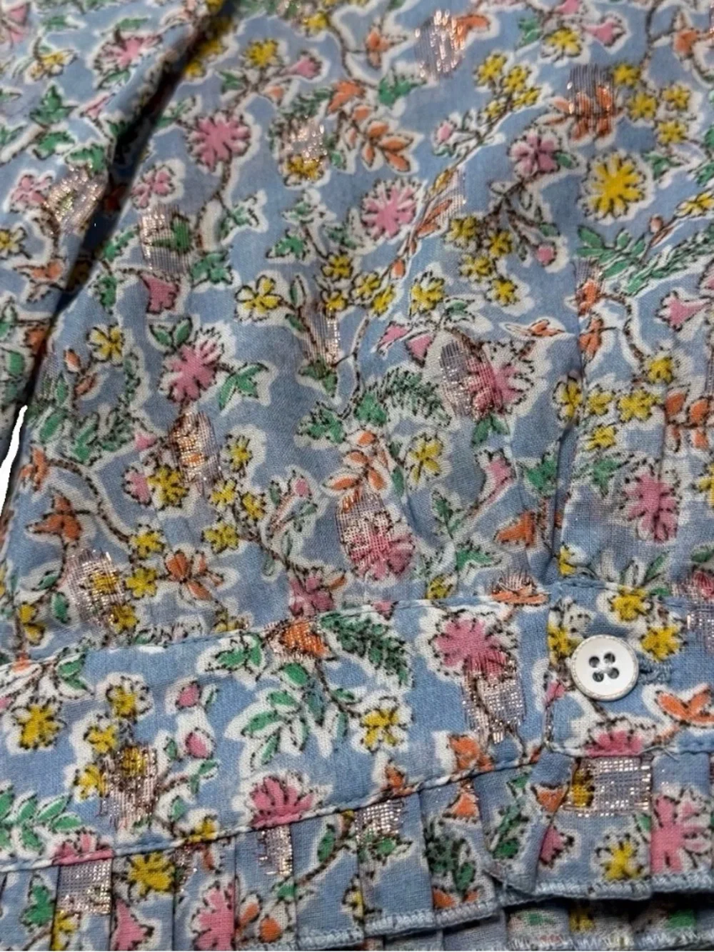 Democracy Light Blue Floral Ruffle-Neck Blouse